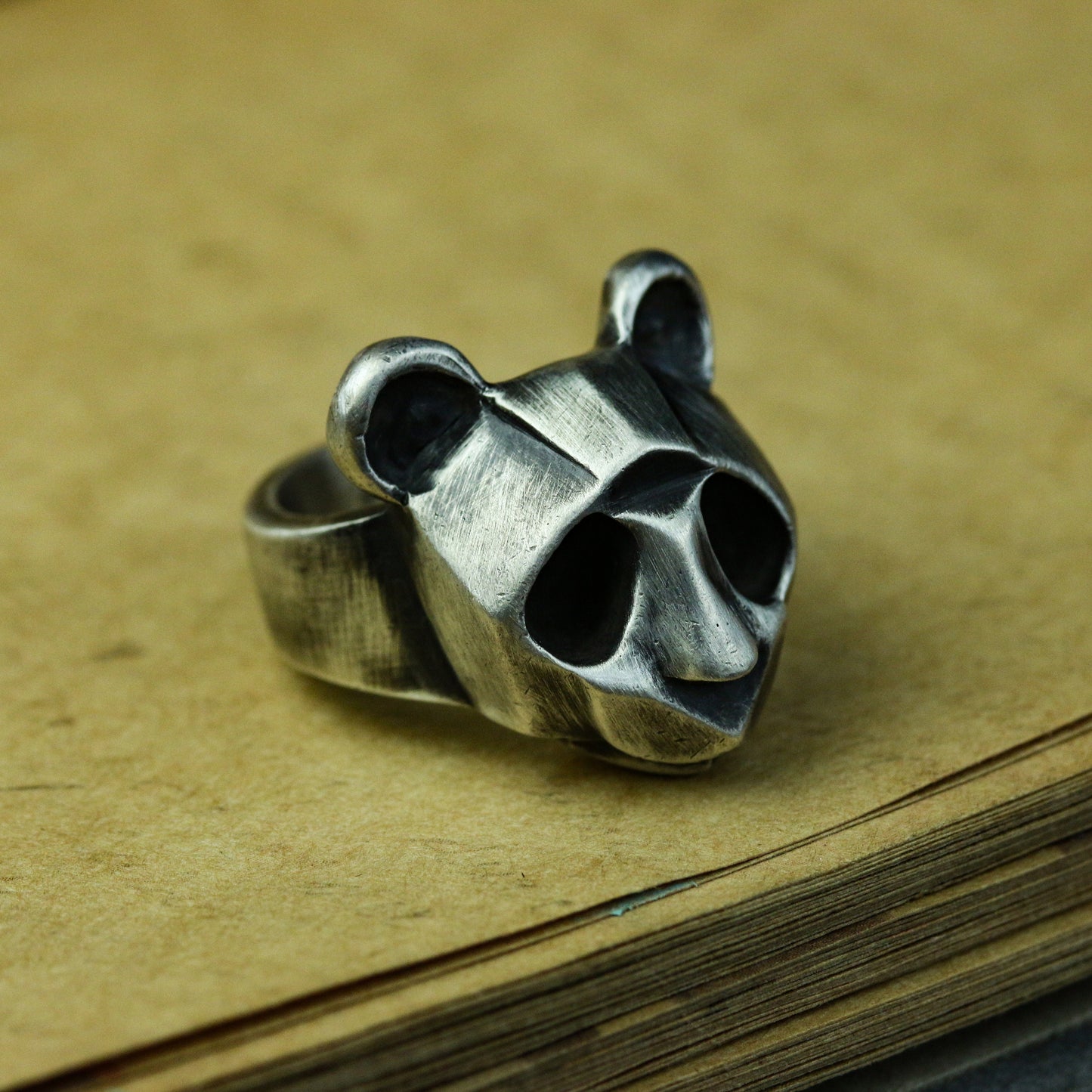 Panda 925 silver ring, brown bear abstract silver ring, simple animal ring sterling silver brass jewelry-Craftsmen made