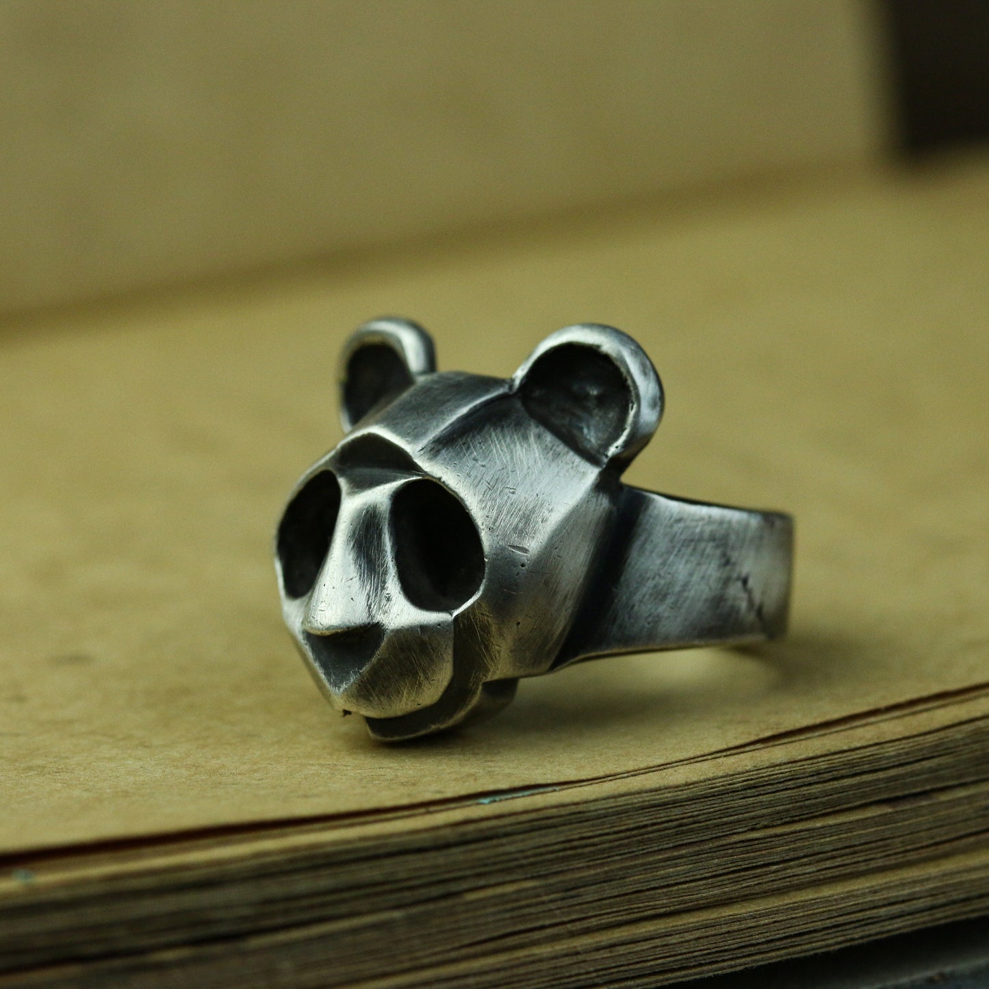 Panda 925 silver ring, brown bear abstract silver ring, simple animal ring sterling silver brass jewelry-Craftsmen made