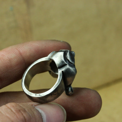 Panda 925 silver ring, brown bear abstract silver ring, simple animal ring sterling silver brass jewelry-Craftsmen made - SATANHORN
