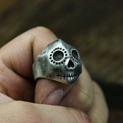 Silent skull 925 silver ring, simple abstract 925 silver ring, personality ring sterling silver brass jewelry-Craftsmen made - SATANHORN