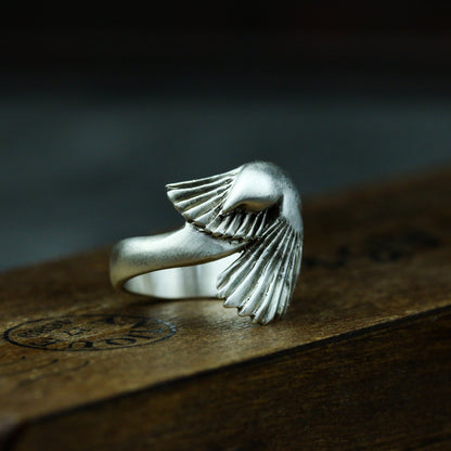 Peace dove 925 silver ring, dove wings simple abstract 925 silver ring, personalized flying bird ring jewelry-Craftsmen made - SATANHORN