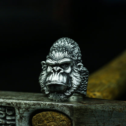 Gorilla 925 silver ring, King Kong 925 silver ring, personalized monkey wild man ring jewelry-Craftsmen made - SATANHORN