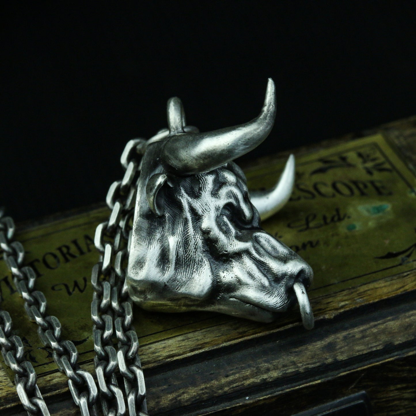 Bull head 925 silver pendant, big buffalo wild horns 925 silver pendant necklace, a wild personality African jewelry-Craftsmen made