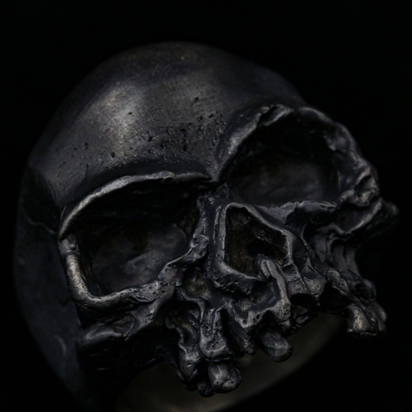 skull jewelry, Cool style skull ring, Decayed half jaw silver men skull biker masonic gothic handmade jewelry .925