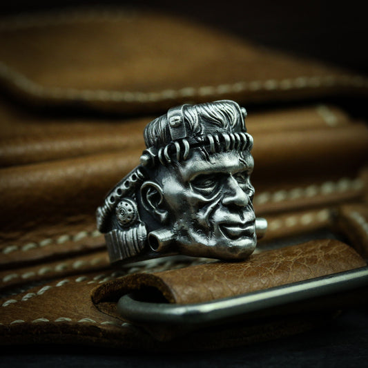 Frankenstein 925 silver ring, protagonist of Frankenstein movie,Boris Karloff，punk biohazard ring, Prometheus-Craftsmen made