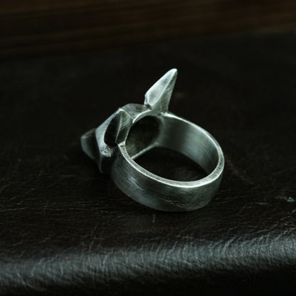 Simple fox 925 silver ring, abstract fox ring, totem animal jewelry, Ring-Mens Gift-Craftsmen made - SATANHORN