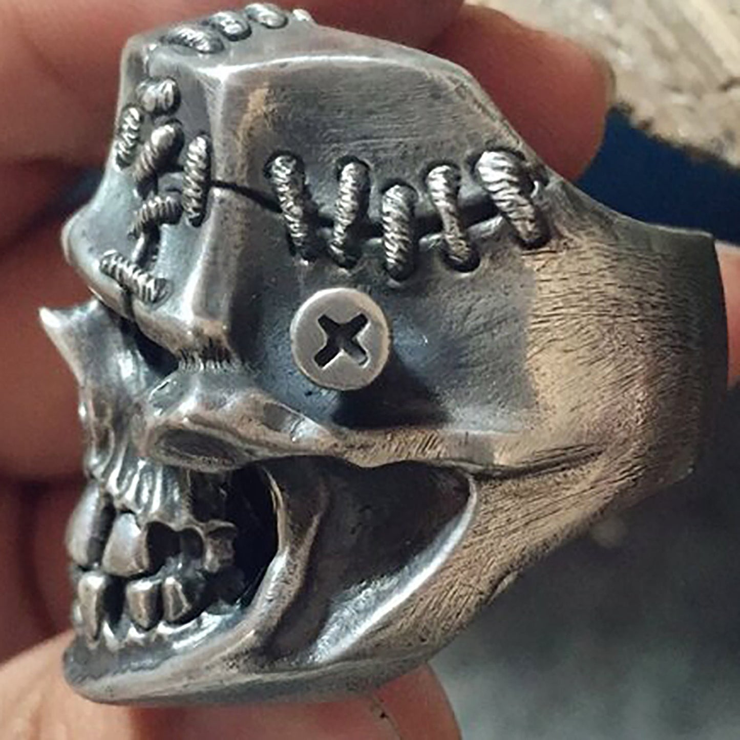 Frankenstein Skull ring, Frankenstein Skull jewelry,Sterling Silver ring,skull ring,gift for him-Handmade