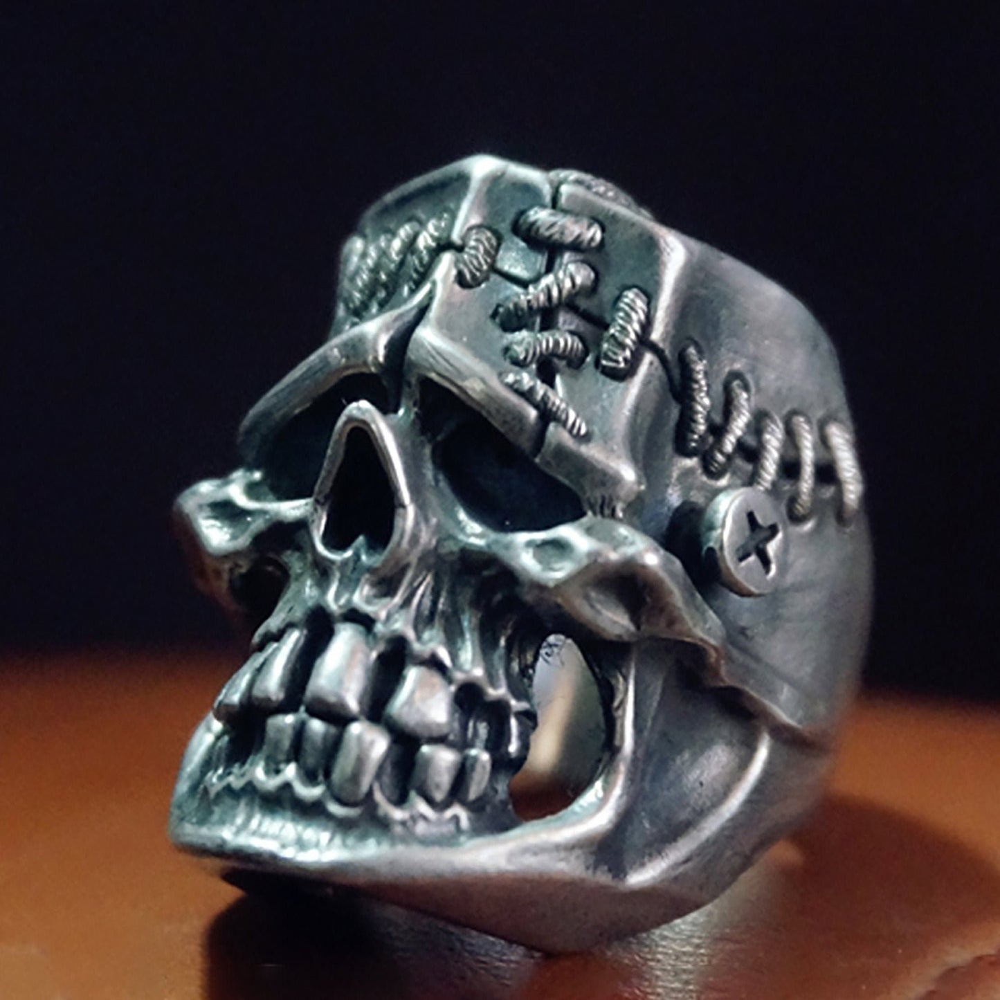 Frankenstein Skull ring, Frankenstein Skull jewelry,Sterling Silver ring,skull ring,gift for him-Handmade