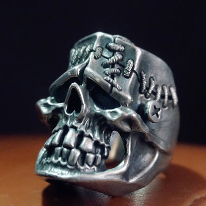 Steampunk Skull Signet Ring - 925 Silver Biker-Style Mens Jewelry