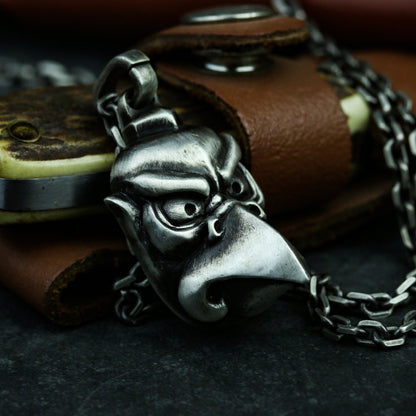 Karasu Tengu Japanese 925 Silver Dorei Bell Karasu kabuto necklace pendant, Crow Tengu Pair Samurai Battle Patch Karasu - Craftsmen made