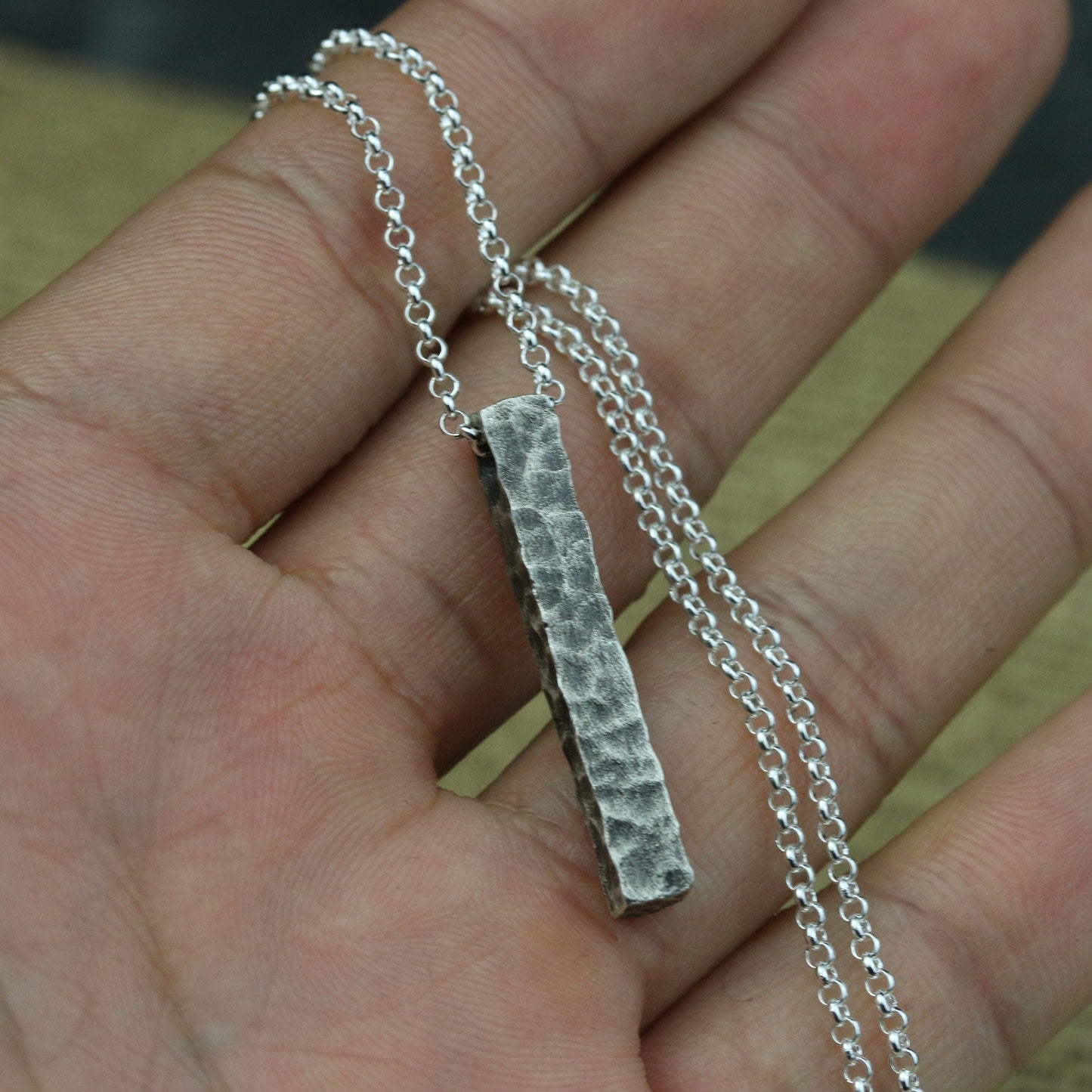 925 Sterling Silver Textured Pillar Pendant Necklace, Couple Exchange Gifts, Couple Jewelry, Gifts for Him - Handmade