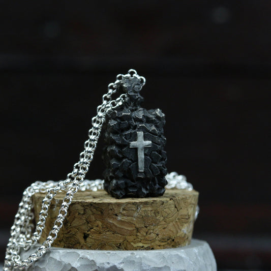 925 Sterling Silver Christian Cross Pendant Necklace, Textured Religious Cross Pendant, Religious Jewelry, Couple Jewelry - Handmade