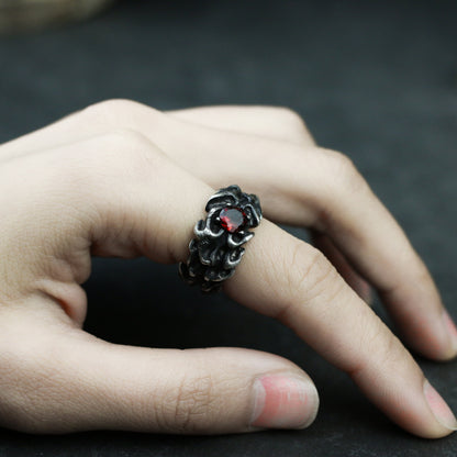 Garnet 925 silver ring, Chinese five element fire, couple ring, ring for girls and boys, Silver jewelry for holiday gift-Craftsman made - SATANHORN