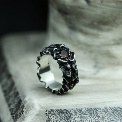 Garnet 925 silver ring, Chinese five element fire, couple ring, ring for girls and boys, Silver jewelry for holiday gift-Craftsman made - SATANHORN