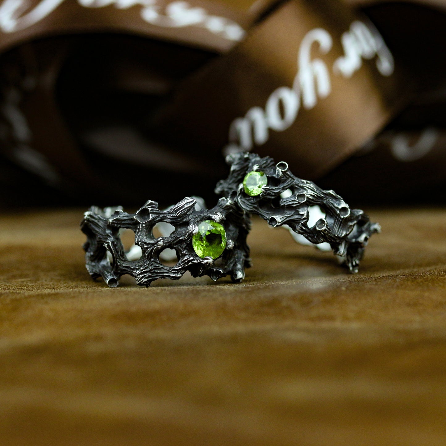 Peridot 925 silver ring, Chinese five-element wood, couple rings, male and female rings, Silver jewelry for holiday gift-Craftsman made