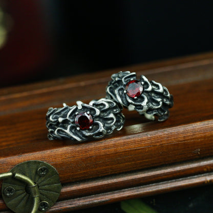 Garnet 925 silver ring, Chinese five element fire, couple ring, ring for girls and boys, Silver jewelry for holiday gift-Craftsman made - SATANHORN