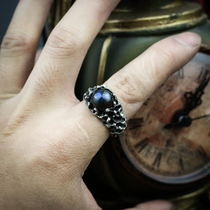 Moonstone 925 silver ring, inlaid gemstone ring, couple jewelry, sterling silver gift sapphire-Craftsman made - SATANHORN