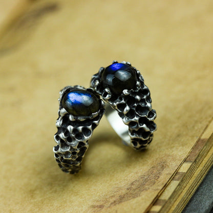 Moonstone 925 silver ring, inlaid gemstone ring, couple jewelry, sterling silver gift sapphire-Craftsman made - SATANHORN