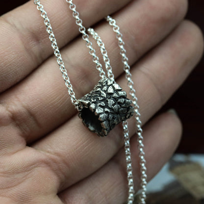 925 Sterling Silver Textured Pendant Necklace, Silver Natural Pendant for Couples, Gift for Him - Handmade