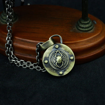 Egyptian Scarab Coin Necklace Pendant-925 Silver/Brass-Ancient Egyptian Myth Scarab-Craftsman made - SATANHORN