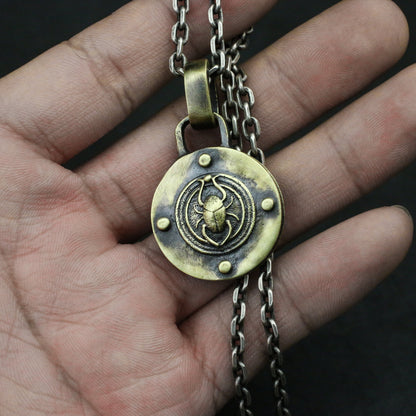 Egyptian Scarab Coin Necklace Pendant-925 Silver/Brass-Ancient Egyptian Myth Scarab-Craftsman made - SATANHORN