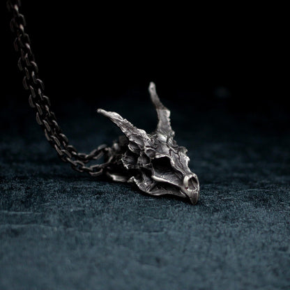 Dragon Skull 925 Silver Necklace Pendant,Dragon head skull, Dragon Silver jewelry,Animal skull 925 silver Pendant jewelry-Craftsman made