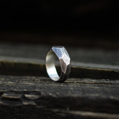 Geometric cut 925 silver ring, sterling silver handmade ring with rock design, simple and unique gift-Craftsmen made - SATANHORN