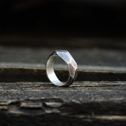Geometric cut 925 silver ring, sterling silver handmade ring with rock design, simple and unique gift-Craftsmen made - SATANHORN