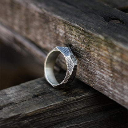 Geometric cut 925 silver ring, sterling silver handmade ring with rock design, simple and unique gift-Craftsmen made - SATANHORN