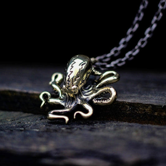 Octopus Cthulhu 925 silver Pendant Necklace Brass and Sterling Silver, Sleeping God Cthulhu-Octopus Paul Pendant Necklace-Craftsmen made