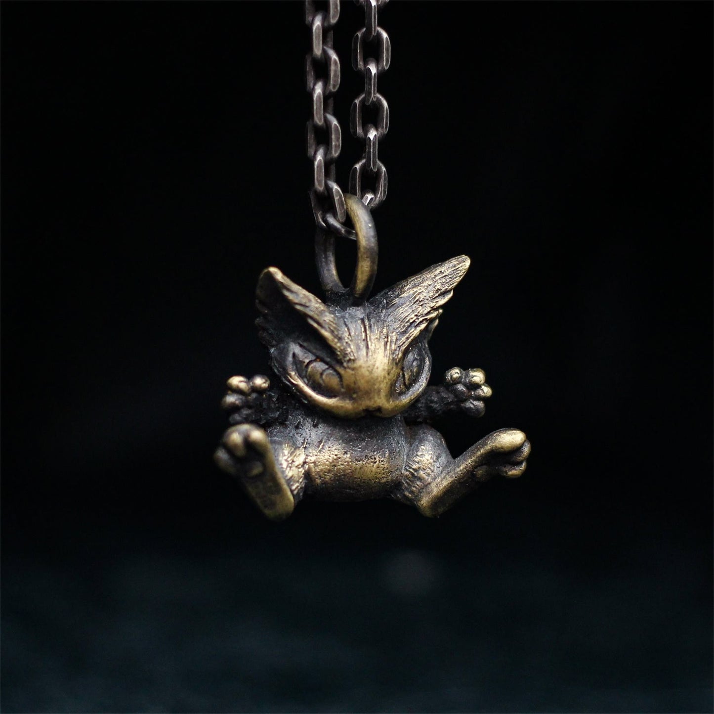 Big ear cat 925 silver/brass pendant necklace, A Cute kitty need a hug, A unique and interesting necklace pendant gift-Craftsmen made