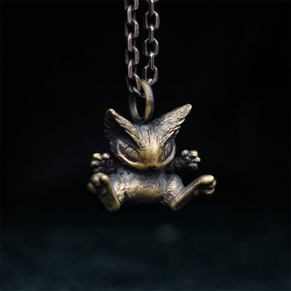 Big ear cat 925 silver/brass pendant necklace, A Cute kitty need a hug, A unique and interesting necklace pendant gift-Craftsmen made