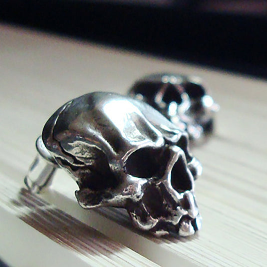 Skull ear studs, skull jewelry, sterling silver ear studs-handmade