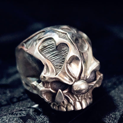 Gothic Clown Skull Signet Ring - Artisan Sterling Silver Horror Fantasy Accessory