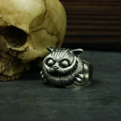 Cheshire Cat 925 Silver Ring,Alice in Wonderland,Cat Jewelry,Garfield Ring,Sterling Silver Cat Ring,original ring,Silver Cat-Craftsmen made - SATANHORN