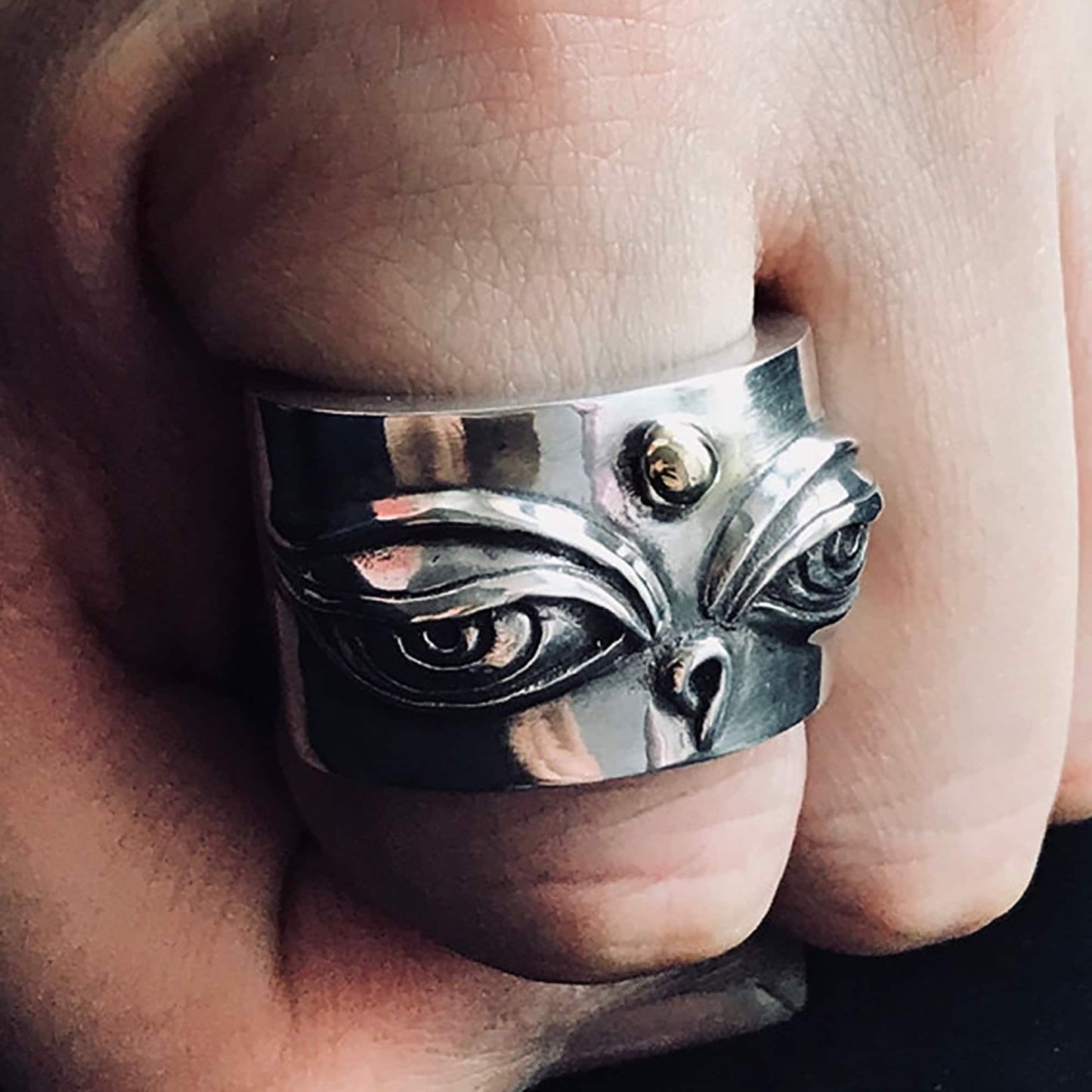 925 sterling silver Buddha eye ring, Buddha statue jewelry, meditation jewelry, Buddha eye, Buddha face ring, Chinese antique