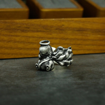 Penis demon angel 925 silver ring, evil myth male genital ring- Craftsman made - SATANHORN