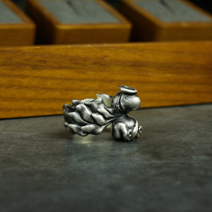 Penis demon angel 925 silver ring, evil myth male genital ring- Craftsman made - SATANHORN