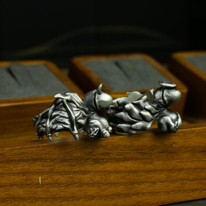 Penis demon angel 925 silver ring, evil myth male genital ring- Craftsman made - SATANHORN