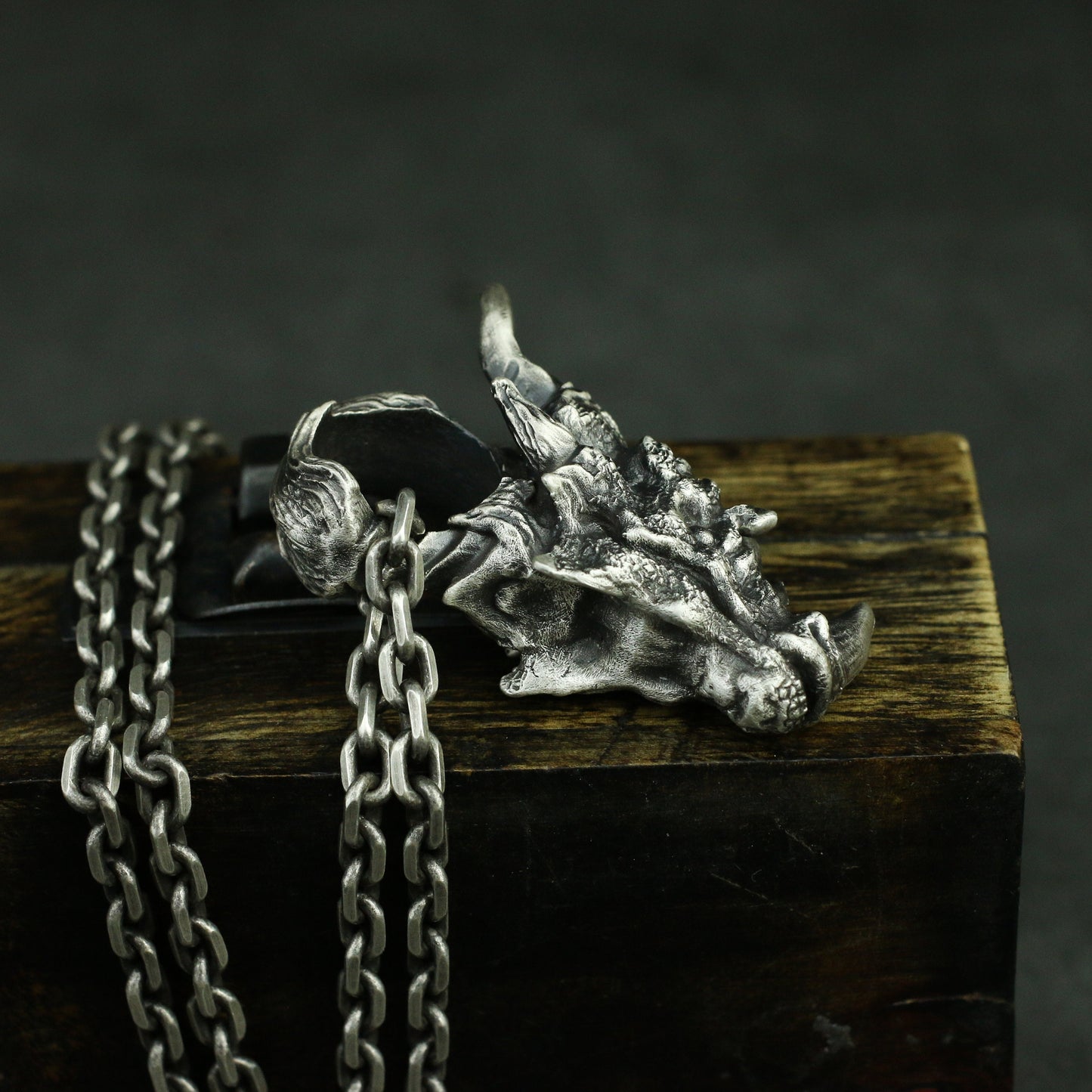 Unicorn Dragon 925 Silver Pendant Necklace,Dragon head pendant, Dragon Silver jewelry,Animal skull sterling silver Pendant-Craftsman made