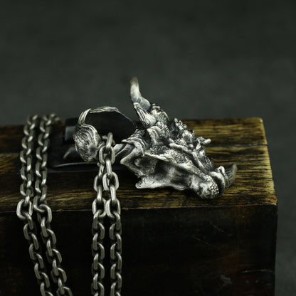 Unicorn Dragon 925 Silver Pendant Necklace,Dragon head pendant, Dragon Silver jewelry,Animal skull sterling silver Pendant-Craftsman made - SATANHORN