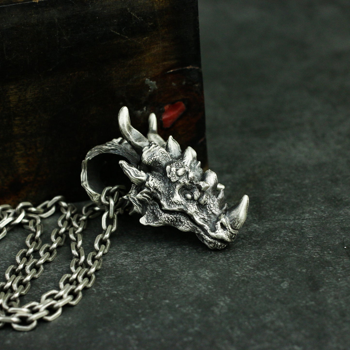 Unicorn Dragon 925 Silver Pendant Necklace,Dragon head pendant, Dragon Silver jewelry,Animal skull sterling silver Pendant-Craftsman made