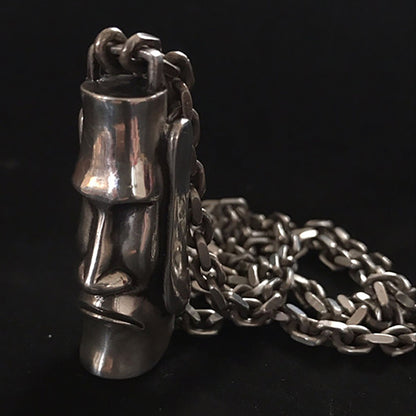 Moai Guardian pendant, 925 sterling silver handmade pendant, Easter Island stone pendant