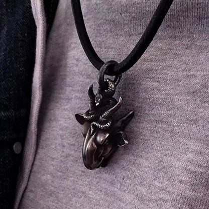 925 Sterling Silver Satan Goat Head Pendant Necklace, Aries Necklace Gift, Goat Head Pendant, Gift for Him - Artisan Made