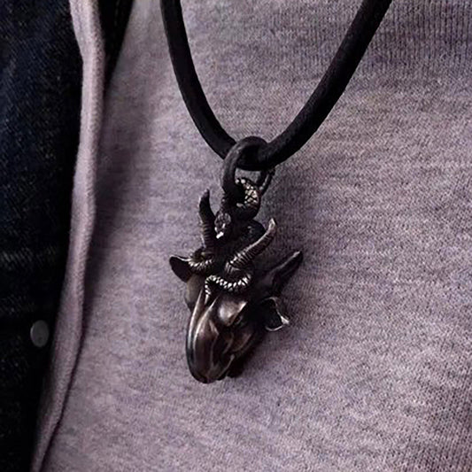 925 Sterling Silver Satan Goat Head Pendant Necklace, Aries Necklace Gift, Goat Head Pendant, Gift for Him - Artisan Made