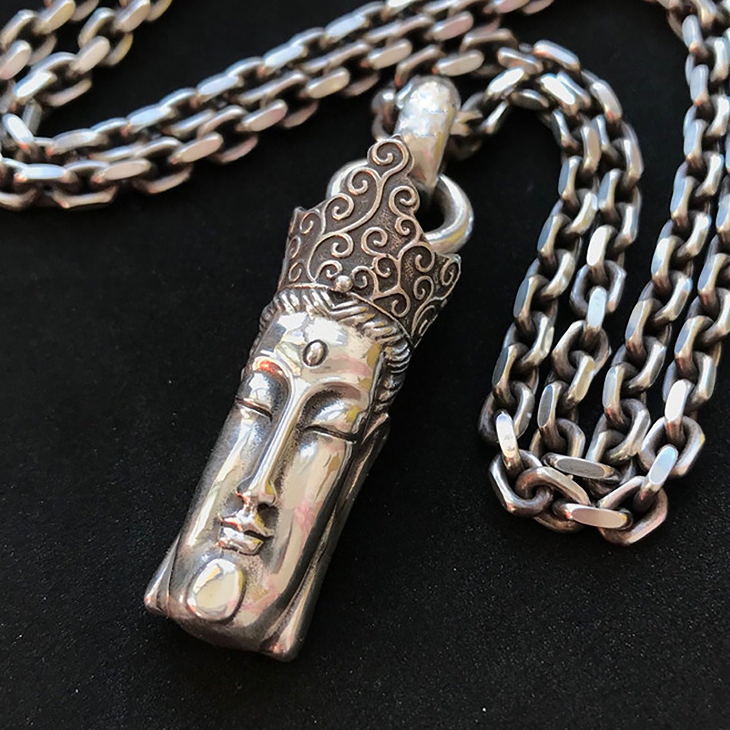 Buddhist Avalokitesvara Pendant Necklace, 925 Sterling Silver Necklace, Buddhist Jewelry - Hand Carved