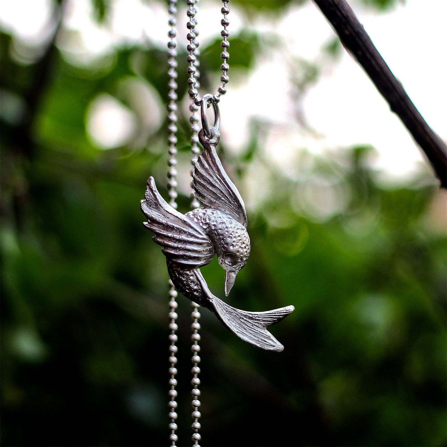 Flying bird 925 silver pendant necklace, bird and fish handmade silver jewelry, unique necklace pendant gift-Craftsman Made