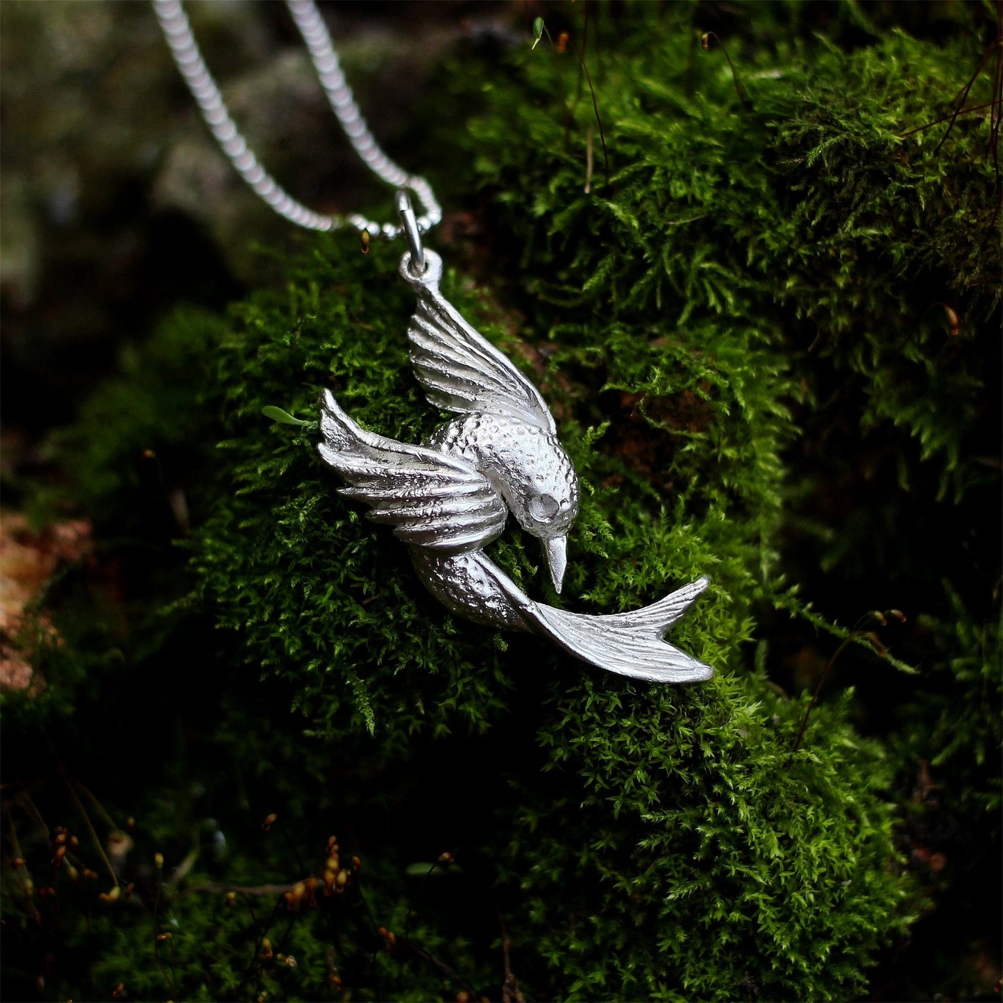 Flying bird 925 silver pendant necklace, bird and fish handmade silver jewelry, unique necklace pendant gift-Craftsman Made