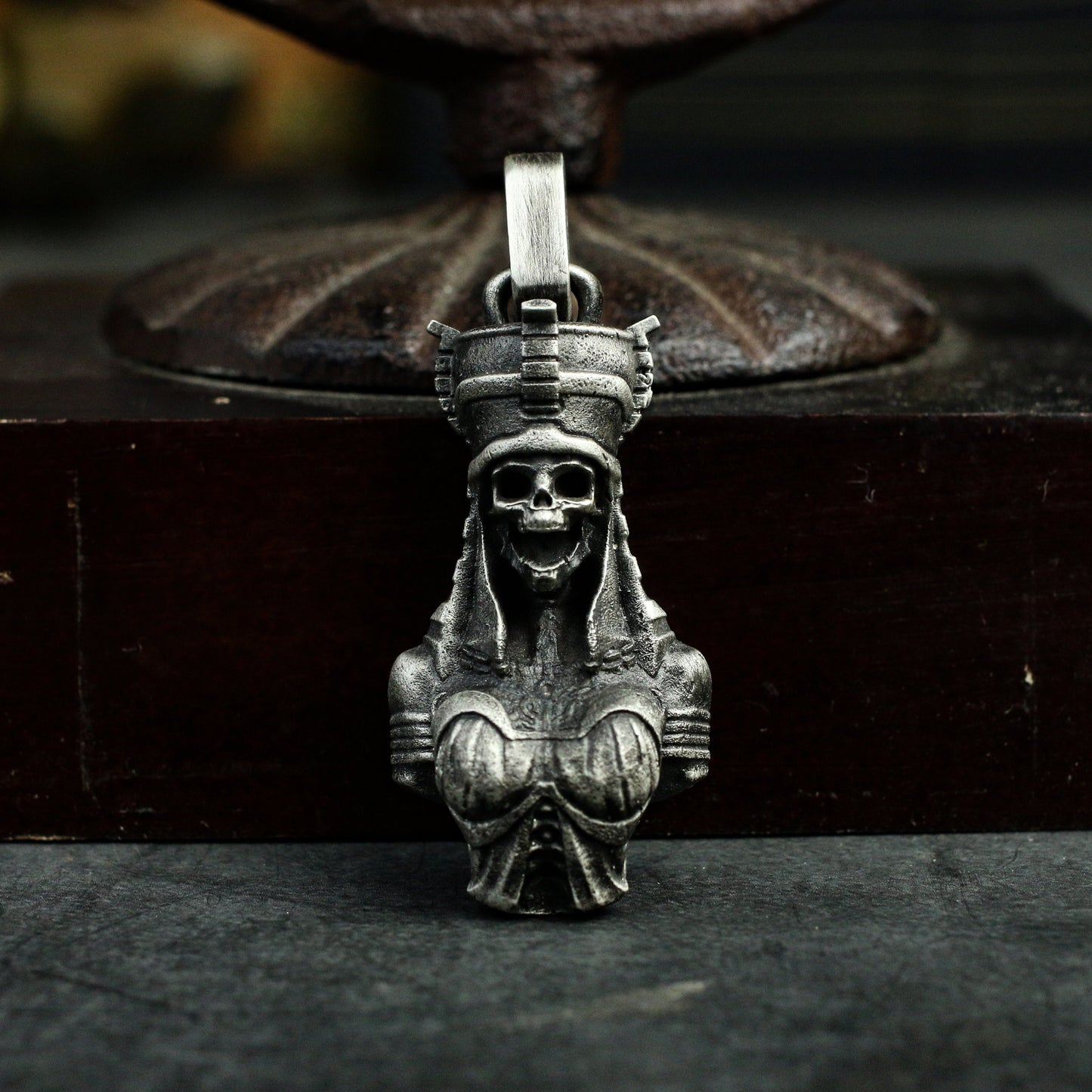 Cleopatra 925 Silver Skull Pendant Necklace, Ancient Egyptian Queen Skull Necklace Pendant, Ghost Exotic Silver Jewelry-Craftsmen made