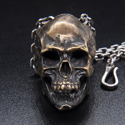 Skull pendant, skull necklace, silver skull, skull jewelry, gothic necklace, gift for boyfriend, gift for him-handmade